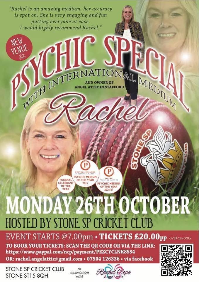 Psychic medium Rachel to appear at Stone SP Cricket Club — Stone news photo