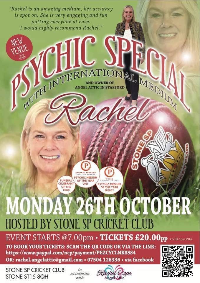 Psychic medium Rachel to appear at Stone SP Cricket Club — Stone news photo